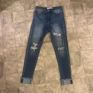KanCan High Rise Distressed Skinny Jeans with Fray Hem